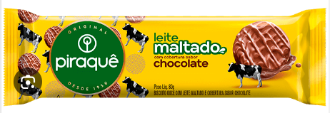 BISCOITO PIRAQUÊ LEITE MALTADO C/ COBERTURA DE CHOCOLATE 80G